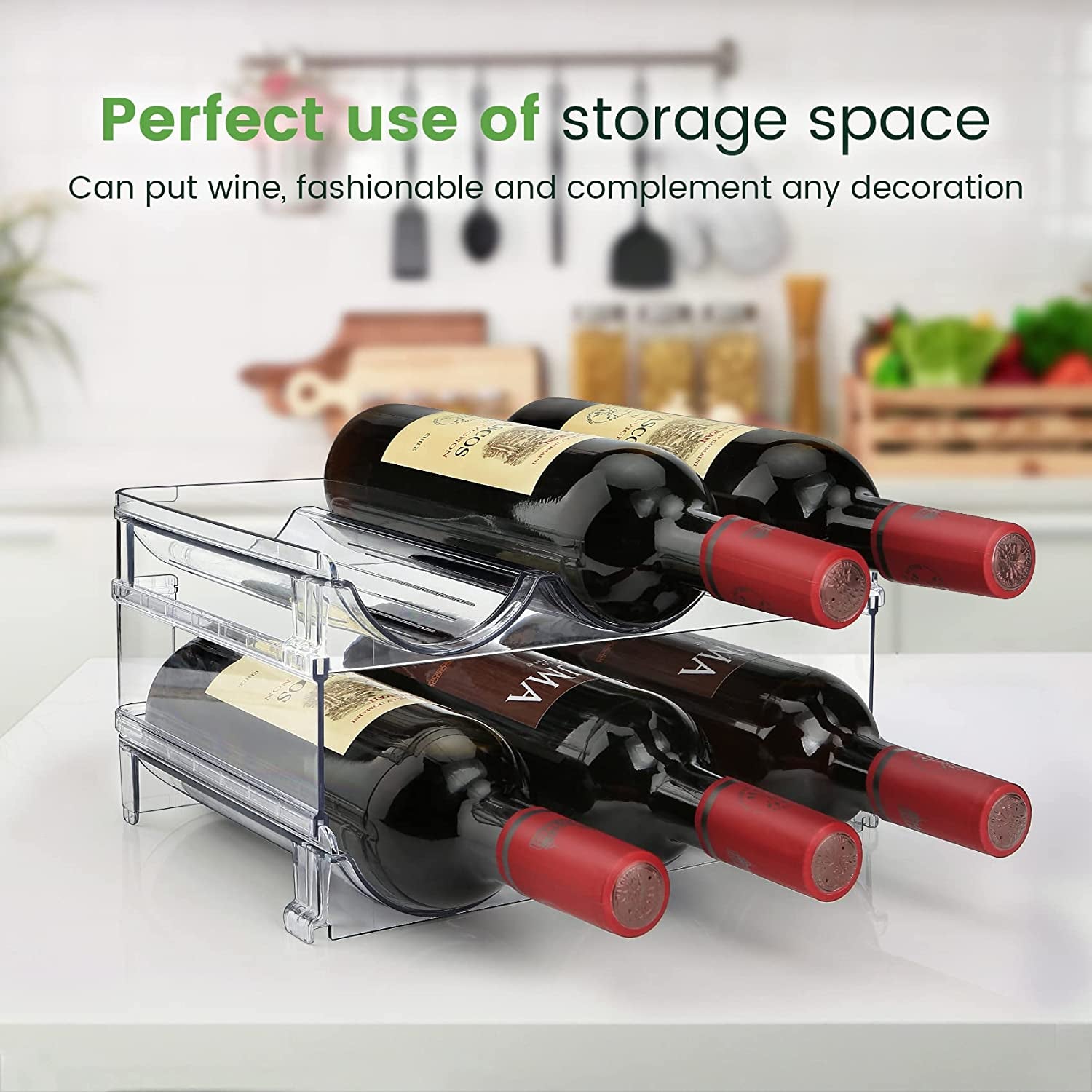 Water Bottle Storage Organizer - Cabinet Rack Set (2 Packs) - Stackable Holder for Efficient Cabinet Organization