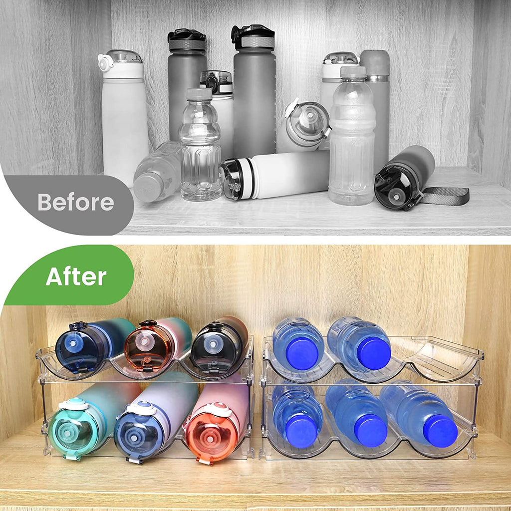 Water Bottle Storage Organizer - Cabinet Rack Set (2 Packs) - Stackable Holder for Efficient Cabinet Organization