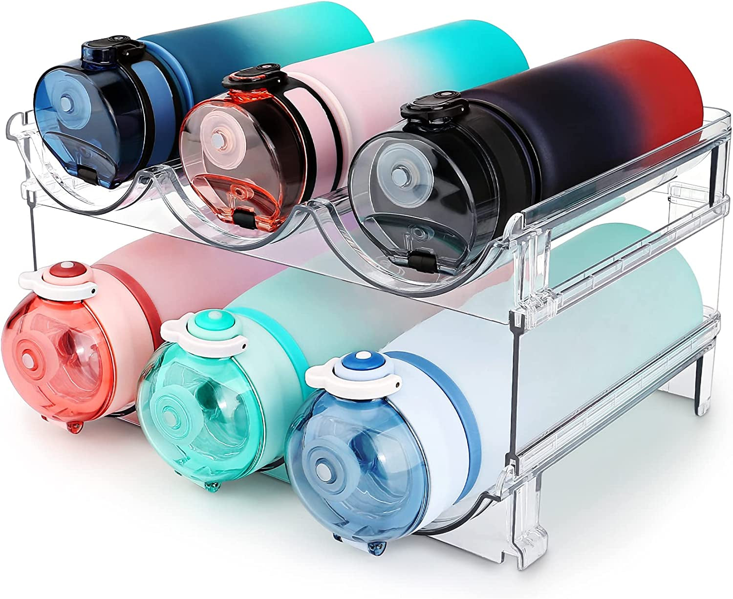 Water Bottle Storage Organizer - Cabinet Rack Set (2 Packs) - Stackable Holder for Efficient Cabinet Organization