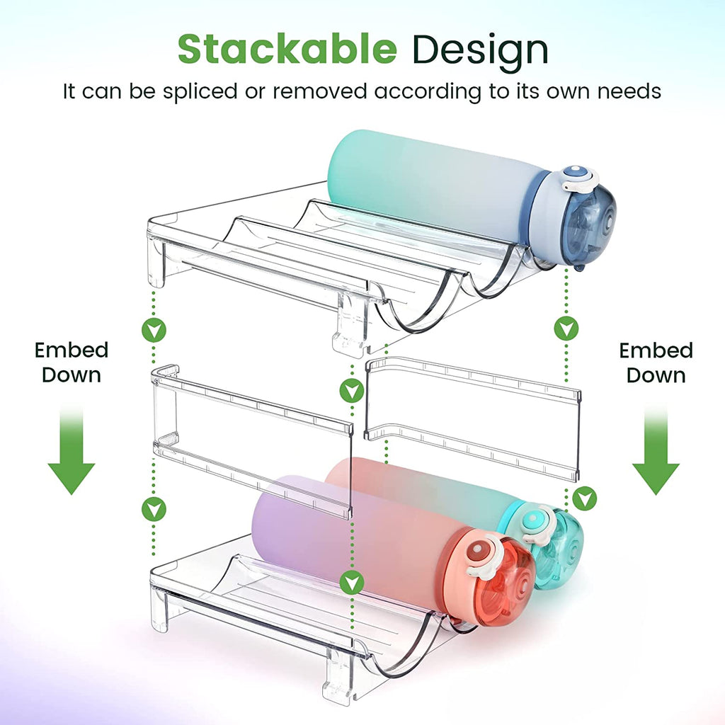 Water Bottle Storage Organizer - Cabinet Rack Set (2 Packs) - Stackable Holder for Efficient Cabinet Organization