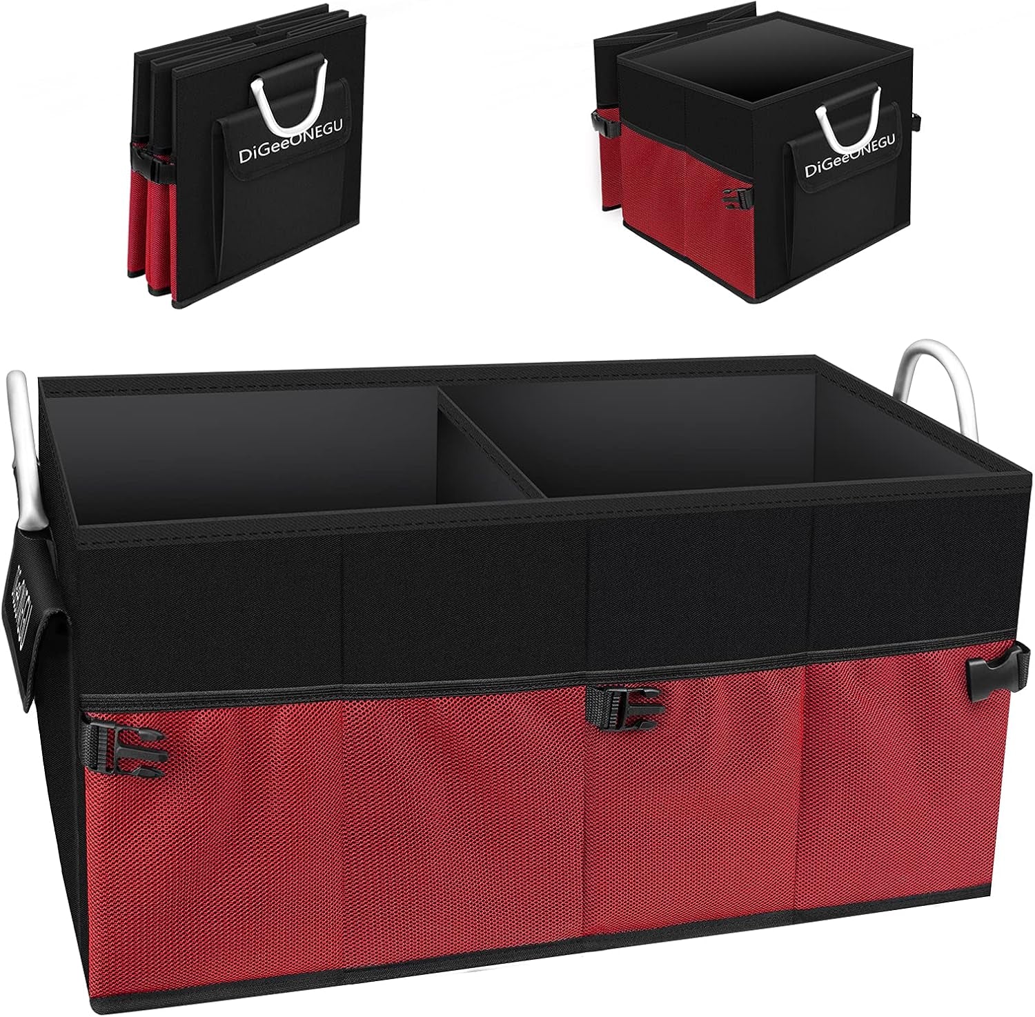 Car Seat Organizer - Versatile Front and Back Seat Storage Solution with Lid, Tissue Box, and Cup Holder (Red)